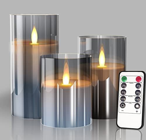 Glass Battery Operated LED Flameless Candles with Remote and Timer, Real Wax Candles Warm Color F... | Amazon (US)