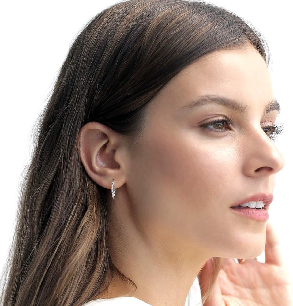 PAVOI 14K Gold Plated 925 Sterling Silver Post Cubic Zirconia Hoop Earrings 30/15mm | Amazon (US)