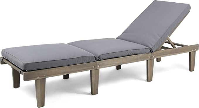 Christopher Knight Home Alisa Outdoor Acacia Wood Chaise Lounge, Grey Finish/Dark Grey Cushion | Amazon (US)