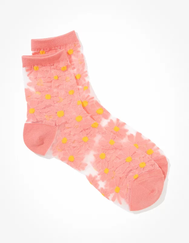 AE Sheer Daisy Boyfriend Socks | American Eagle Outfitters (US & CA)