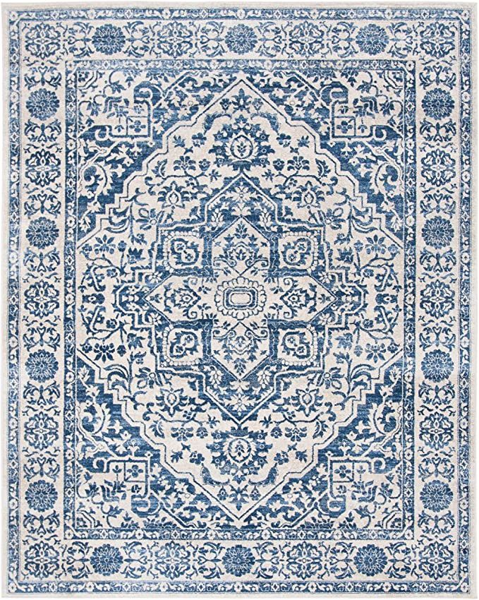 SAFAVIEH Brentwood Collection 8' x 10' Navy / Light Grey BNT832M Medallion Distressed Non-Sheddin... | Amazon (US)