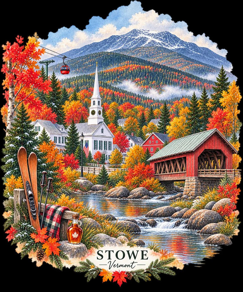 Stowe Vermont PNG, Stowe VT Watercolor, Vermont Travel PNG, Ski Town Sublimation Design, New Engl... | Etsy (Global)