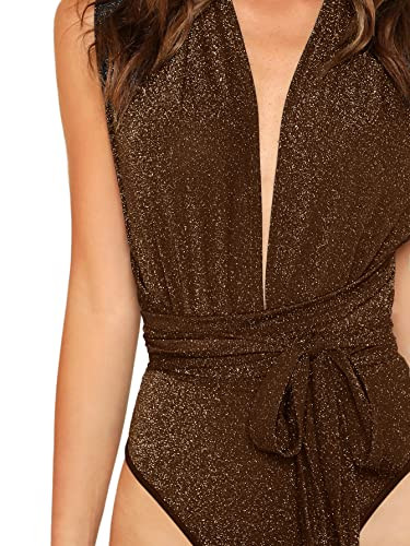 Verdusa Women's Sleeveless Sexy Deep V Neck Cross Back Bodysuit | Amazon (US)