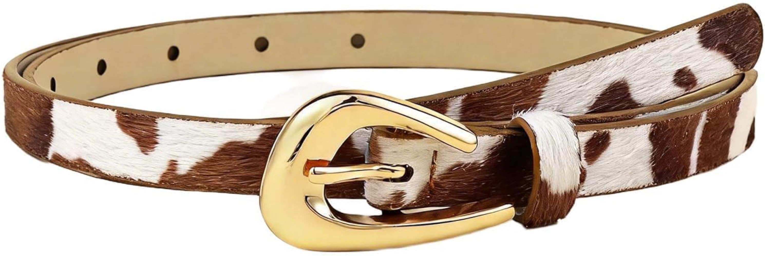 Cow Print Belt for Women - Western Style Faux Leather Waist Belt with Metal Buckle, Trendy Cow Pr... | Amazon (US)