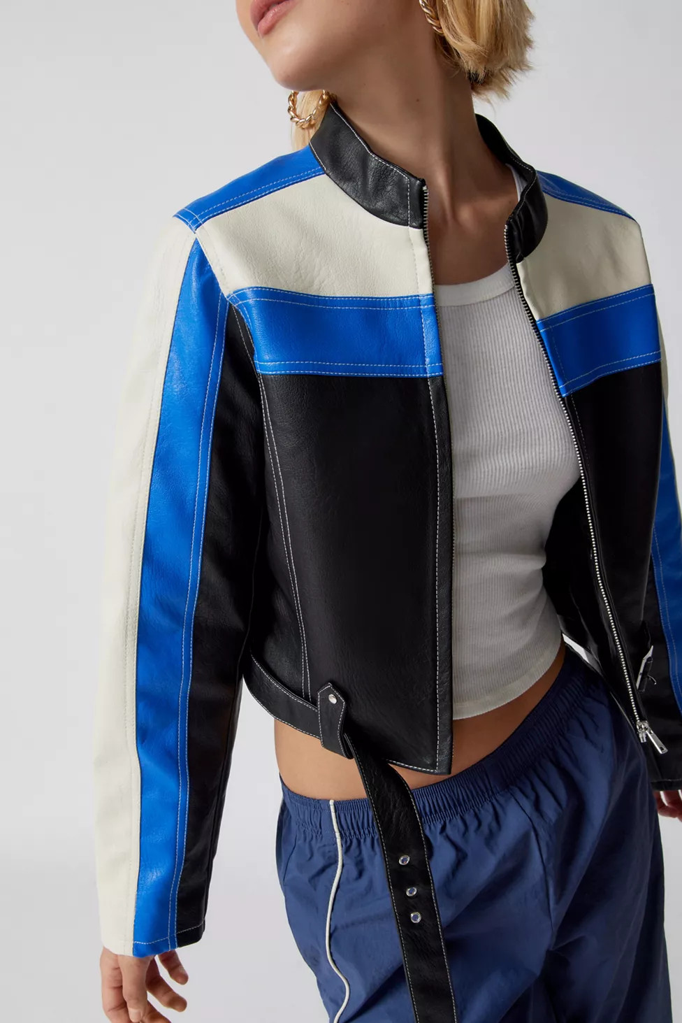 UO Jordan Faux Leather Fitted Racer Moto Jacket | Urban Outfitters (US and RoW)