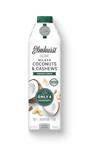 Elmhurst 1925 Unsweetened Coconut & Cashew Milk - 32 Ounce (Pack of 6) Dairy-Free, Gluten-Free, Vegan, Shelf Stable Milk Made w/ Coconut Cream & Cashews for Healthier, Simpler Plant-Based Alternatives | Amazon (US)