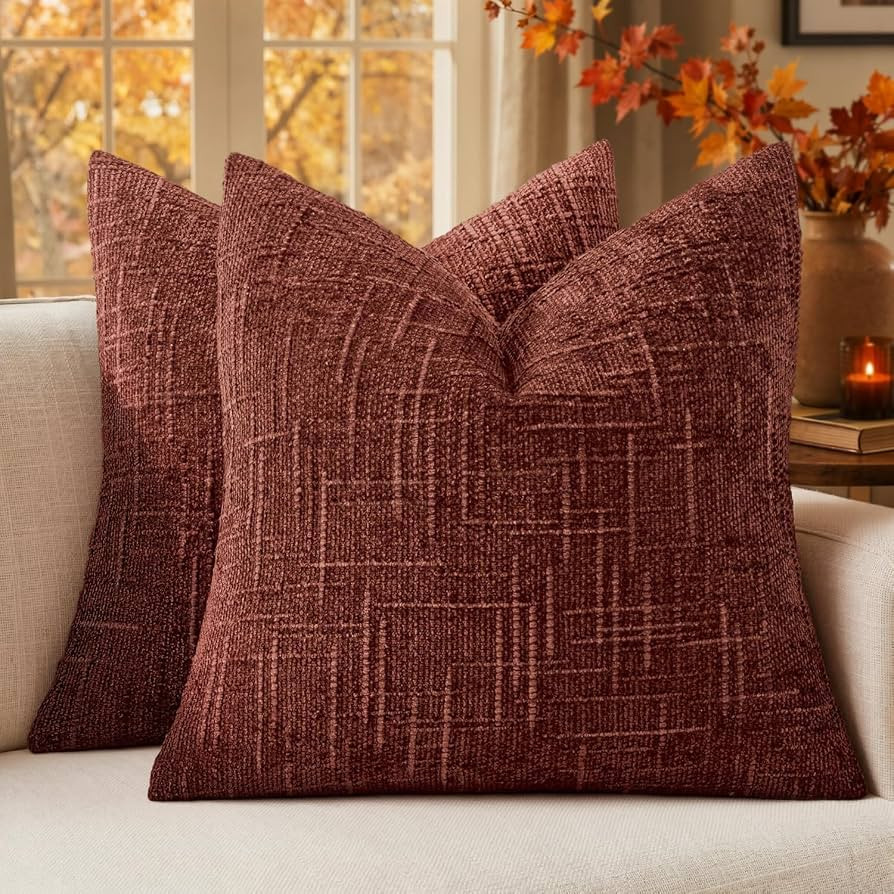 MIULEE Chenille Textured Fall Throw Pillow Covers Rust 18x18 Set of 2 | Amazon (US)