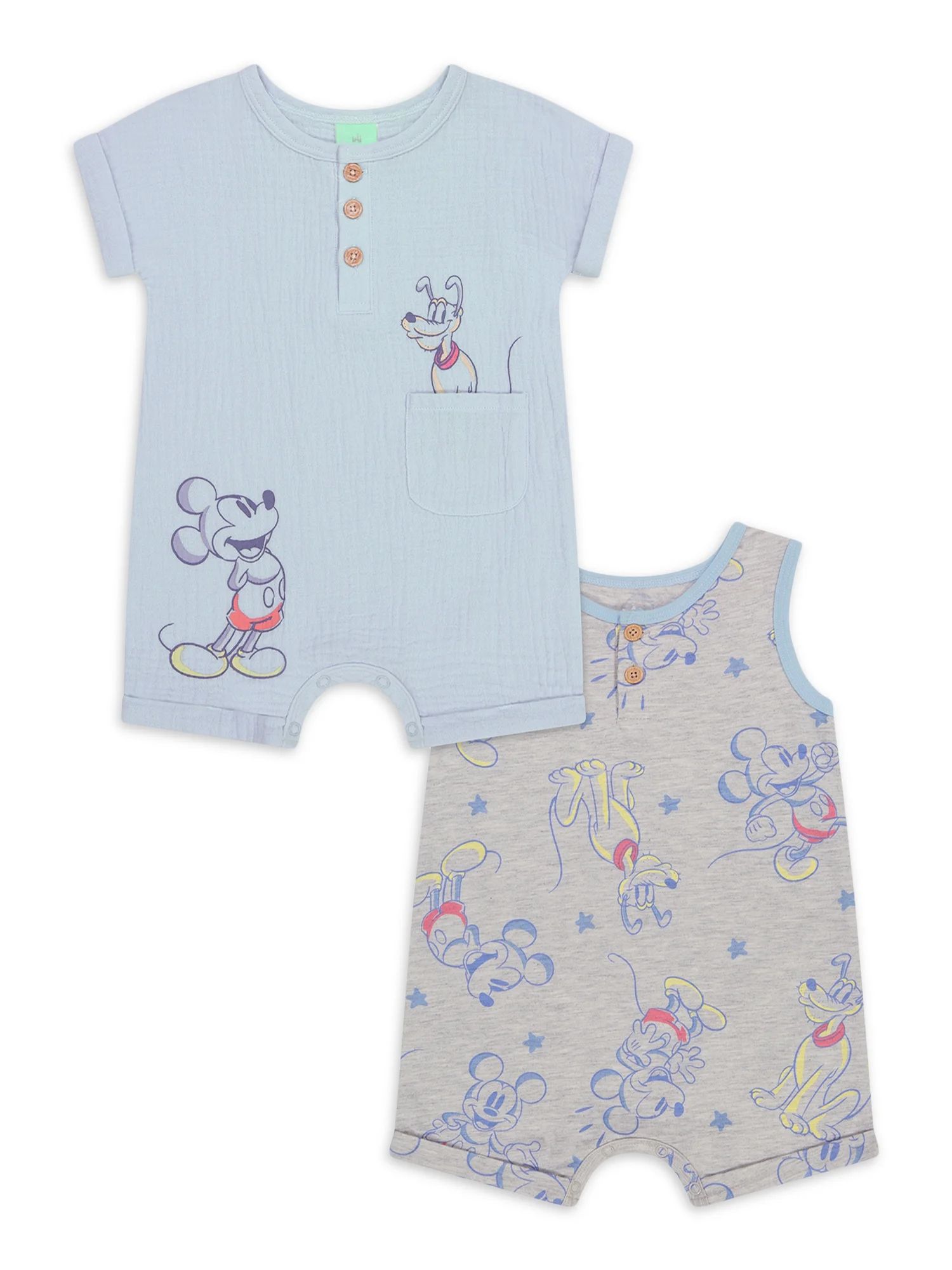 Mickey & Friends Infant Boys Short Sleeve and Sleeveless Rompers Set, 2-Piece, Sizes 0/3M-24M | Walmart (US)
