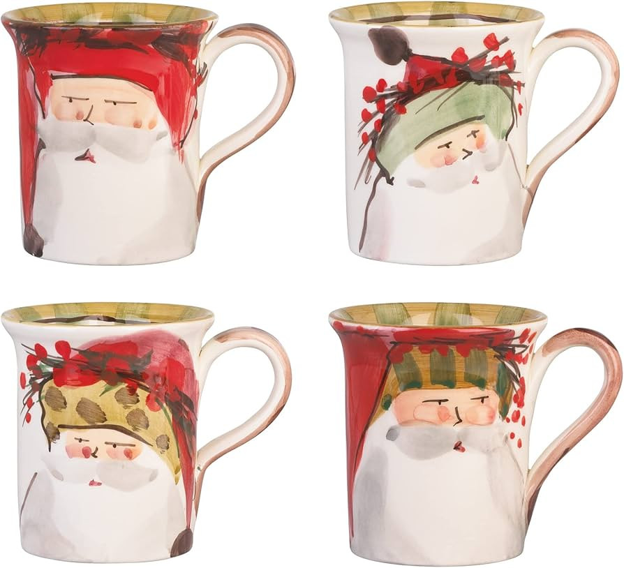 Vietri Old St. Nick Assorted Mugs, Set of 4 4.5" H, 14 oz Terra Bianca Ceramic Mugs, Coffee Cup S... | Amazon (US)