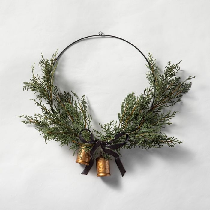 Faux Cedar Hoop Wreath with Ribbon Bell - Hearth & Hand™ with Magnolia | Target
