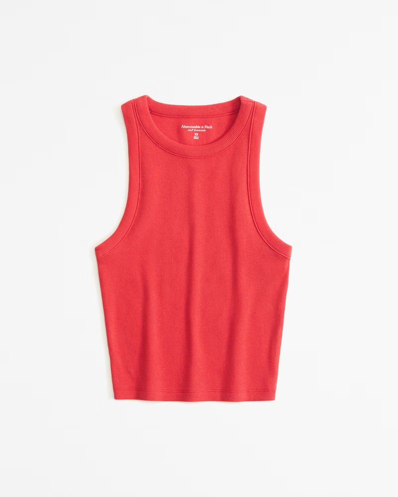 Essential Cropped High-Neck Rib Tank | Abercrombie & Fitch (US)