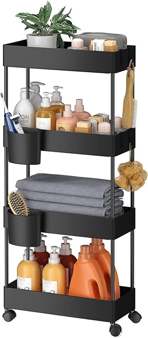 Pipishell Slim Storage Cart with Wheels, 4 Tier Bathroom Storage Organizer Rolling Utility Cart f... | Amazon (US)