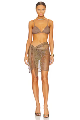 Doris Crystal Mesh Cover Ups Sarong Mini Skirt in Caraway Rhinestone Tan Cover Up Brown Cover Up | Revolve Clothing (Global)