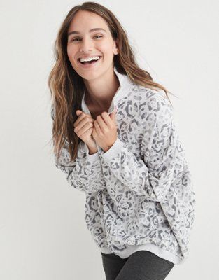 Aerie Good Vibes Oversized Quarter Zip Sweatshirt | American Eagle Outfitters (US & CA)