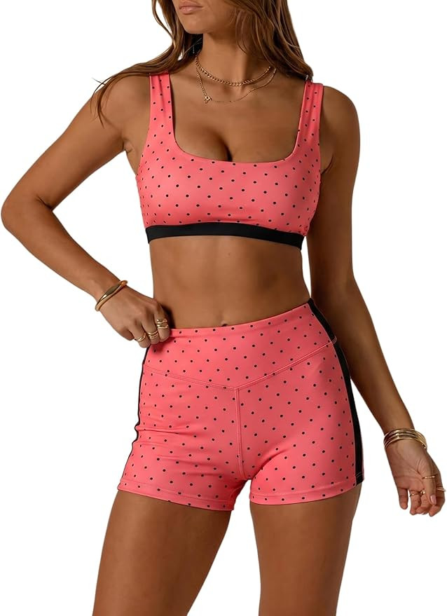 SOLY HUX Polka Dots Workout Sets for Women 2 Piece Yoga Outfits Sports Bra High Waist Biker Short... | Amazon (US)