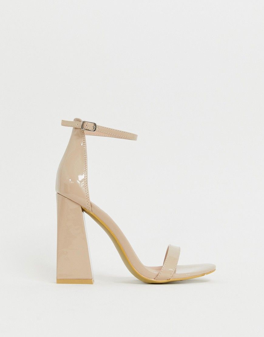 PrettyLittleThing Nude Patent High Block Heel Strappy Sandal - Pink | ASOS US