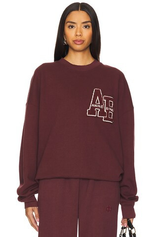 ANINE BING Miles Oversized Sweatshirt Letterman in Dark Burgundy from Revolve.com | Revolve Clothing (Global)
