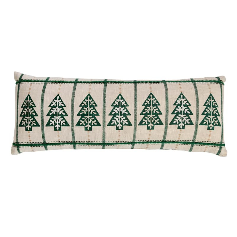 Green Embroidered Trees Xl Oblong Throw Pillow, Cotton | At Home