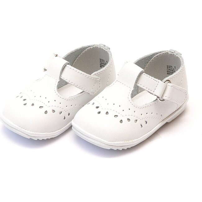 Angel Shoes | Baby Birdie Leather T-Strap Stitched Mary Jane (White, Size 5) | Maisonette | Maisonette