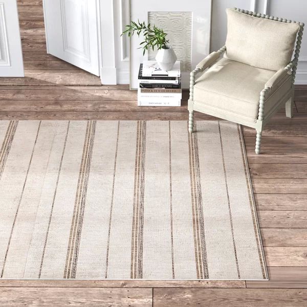 Deborh Striped Indoor / Outdoor Area Rug in Ivory/Sand | Wayfair North America