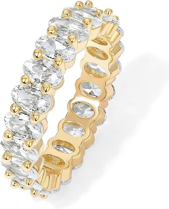 PAVOI 14K Gold Plated Rings Oval Cubic Zirconia Love Ring | Eternity Ring | 5mm Stackable Rings f... | Amazon (US)