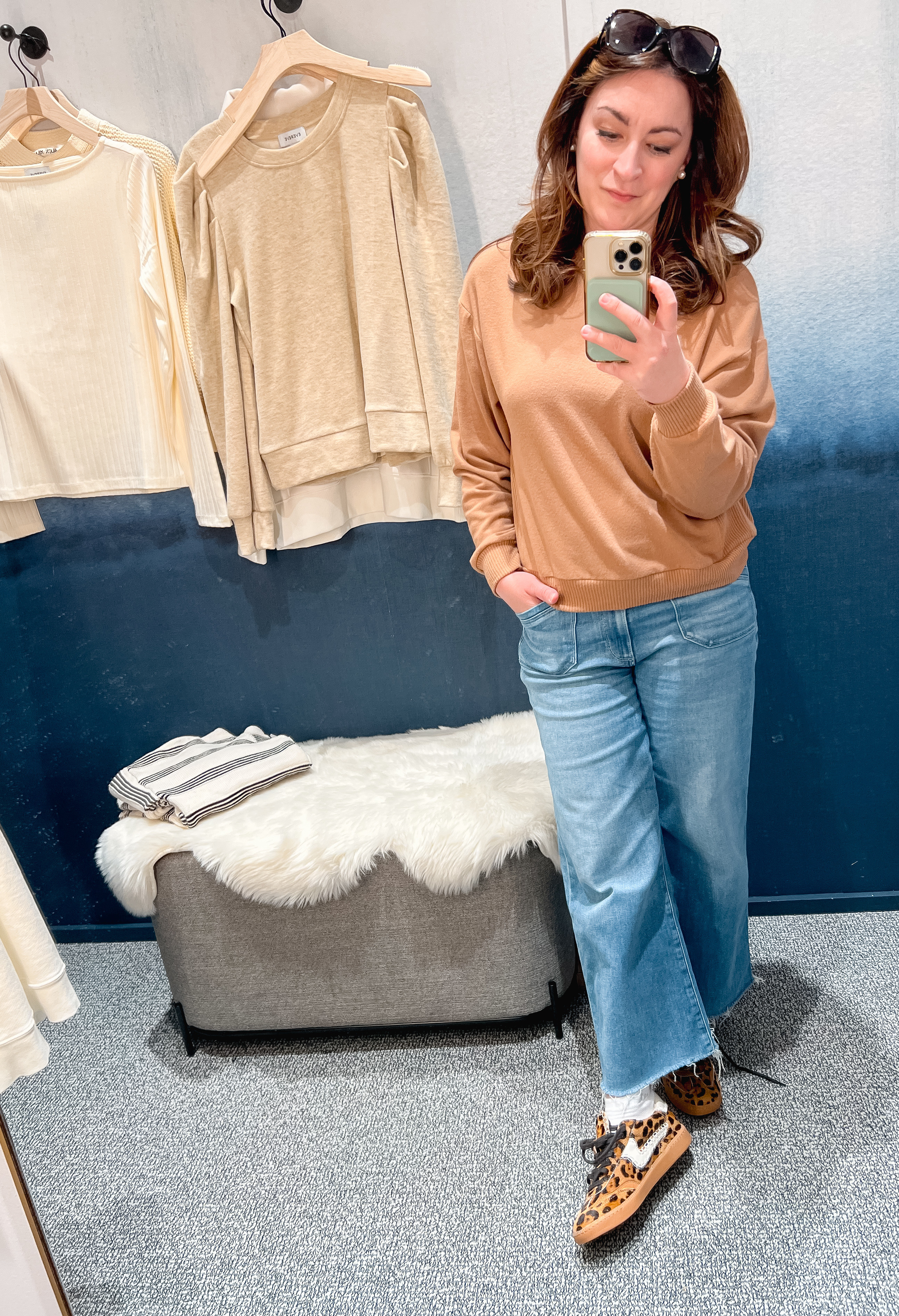 My favorite outfit from the Evereve try-on afternoon! I wasn’t sure about these cheetah sneakers…but aren’t they adorable?! #evereve #tryon #tryonhaul #sweater #winteroutfit