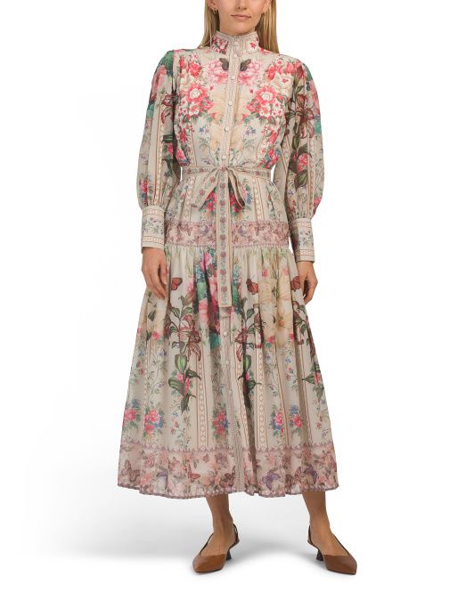 Romantic Floral Long Sleeve Maxi Dress With Border Detail | TJ Maxx