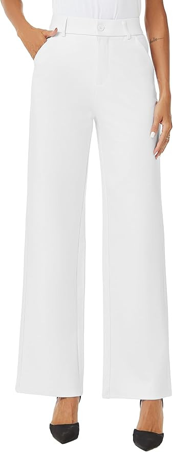 iChosy Womens High Waist Wide Straight Leg Trousers Casual Slacks Dress Pants with Pockets | Amazon (US)