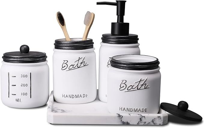 LKKL Mason Jar Bathroom Accessories Set 5 Pcs - Lotion Soap Dispenser & Toothbrush Holder & 2 Apo... | Amazon (US)