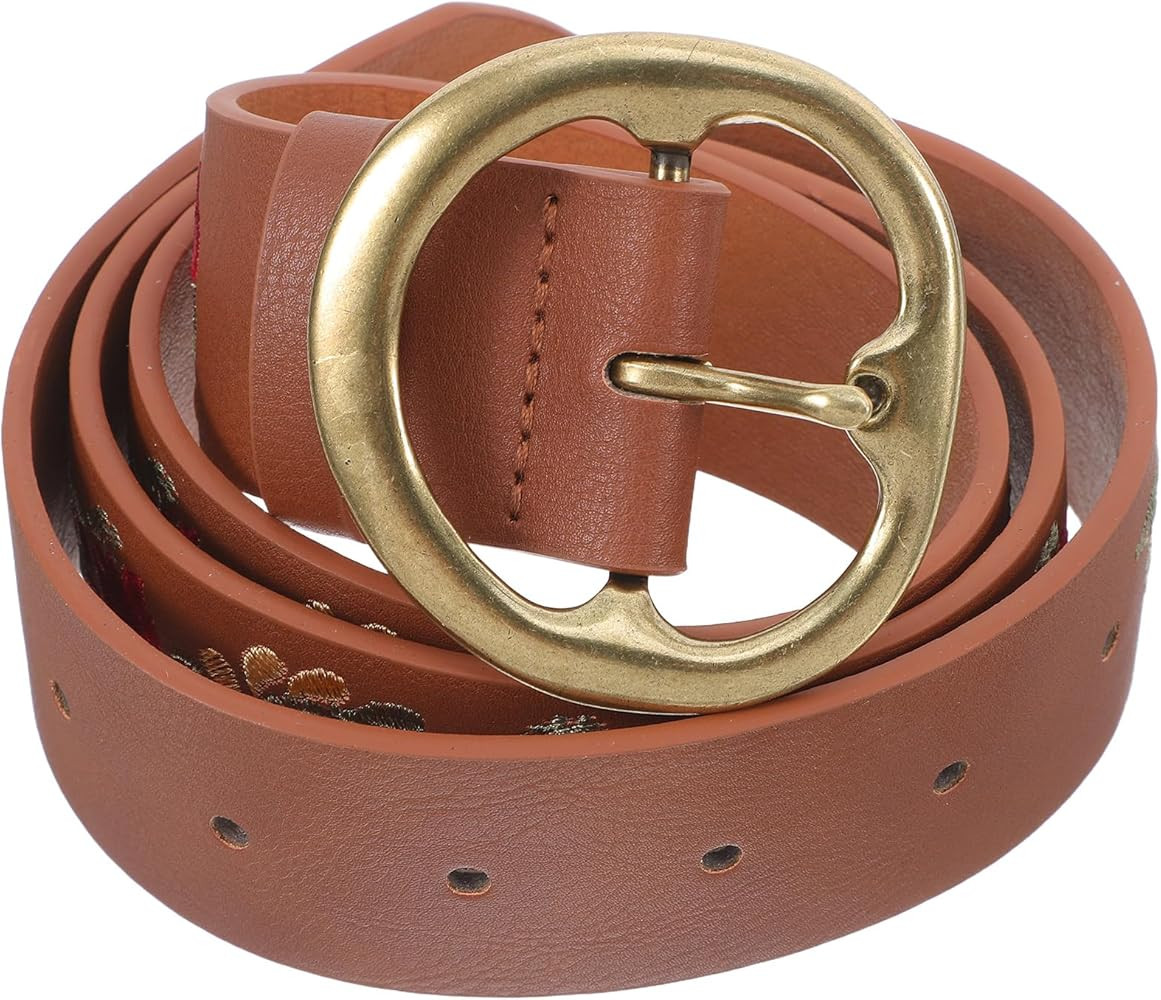 Floral Embroidered Waist Belt Boho Wide Brown Adjustable Flower Embroidery Belt for Women Casual ... | Amazon (US)