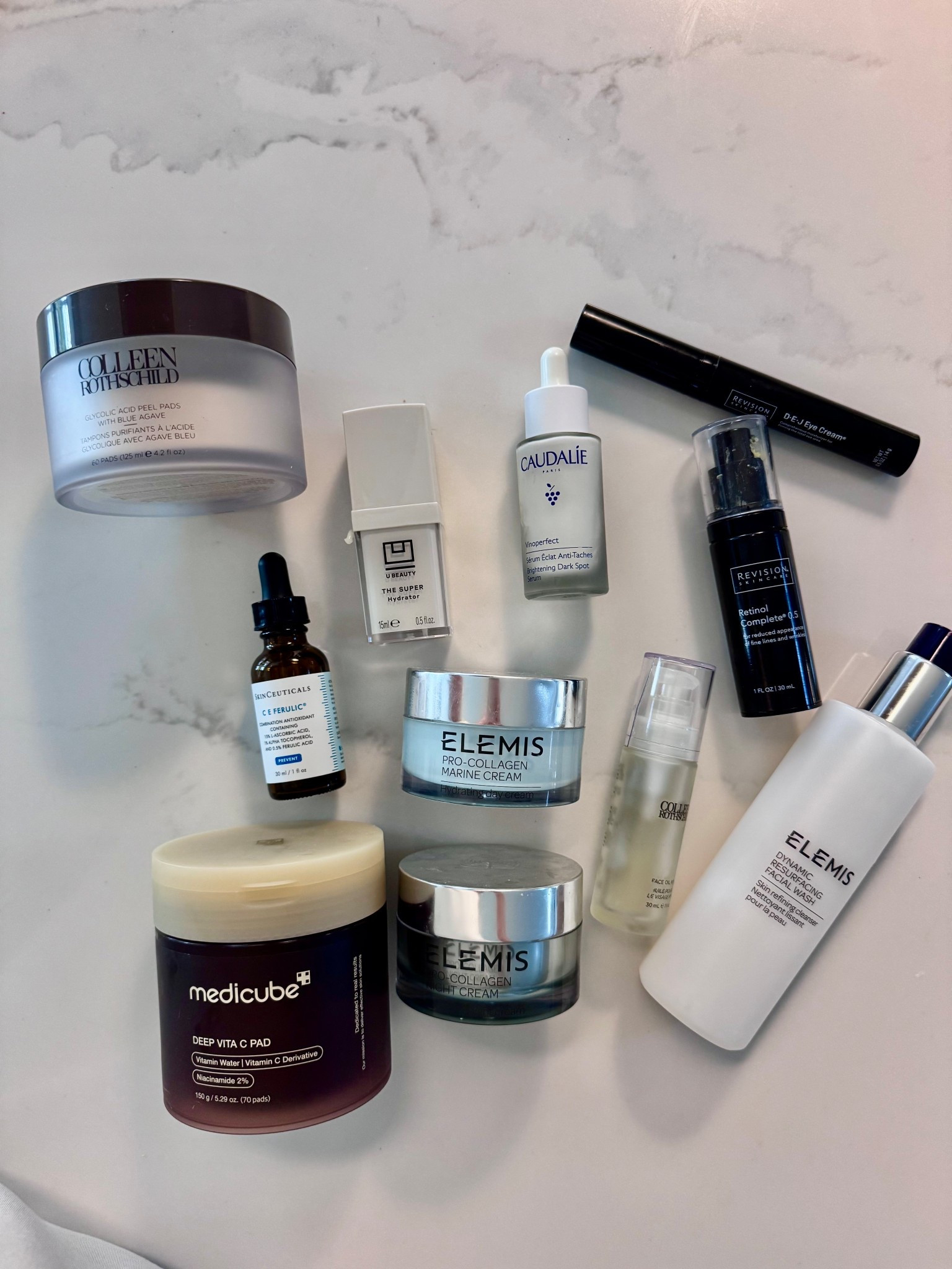 Morning and nighttime skincare.
Nighttime (in order):
Elemis facial wash
Colleen Rothschild oil
Revisions retinol 
Revisions eye cream 
Elemis night moisturizer
Morning: 
Medicube vitaC pads
SkinCeuticals C E Ferulic (sooo good)
Elemis pro collagen cream most days
Ubeauty if I wear heavy makeup
Sundays I do the Colleen Rothschild glycolic acid pads (strong but amazing). 

I have sensitive skin btw



#LTKgrwm #LTKselfcare #LTKmorningroutine