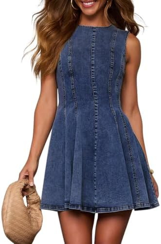 KDF Denim Dress for Women Sleeveless Babydoll Tank Jean Dress Slim Fit A-Line Summer Dresses for ... | Amazon (US)