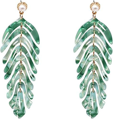 Feraco Palm Leaf Earrings For Women Minimalist Bohemian Resin Acrylic Statement Earring Dangle | Amazon (US)