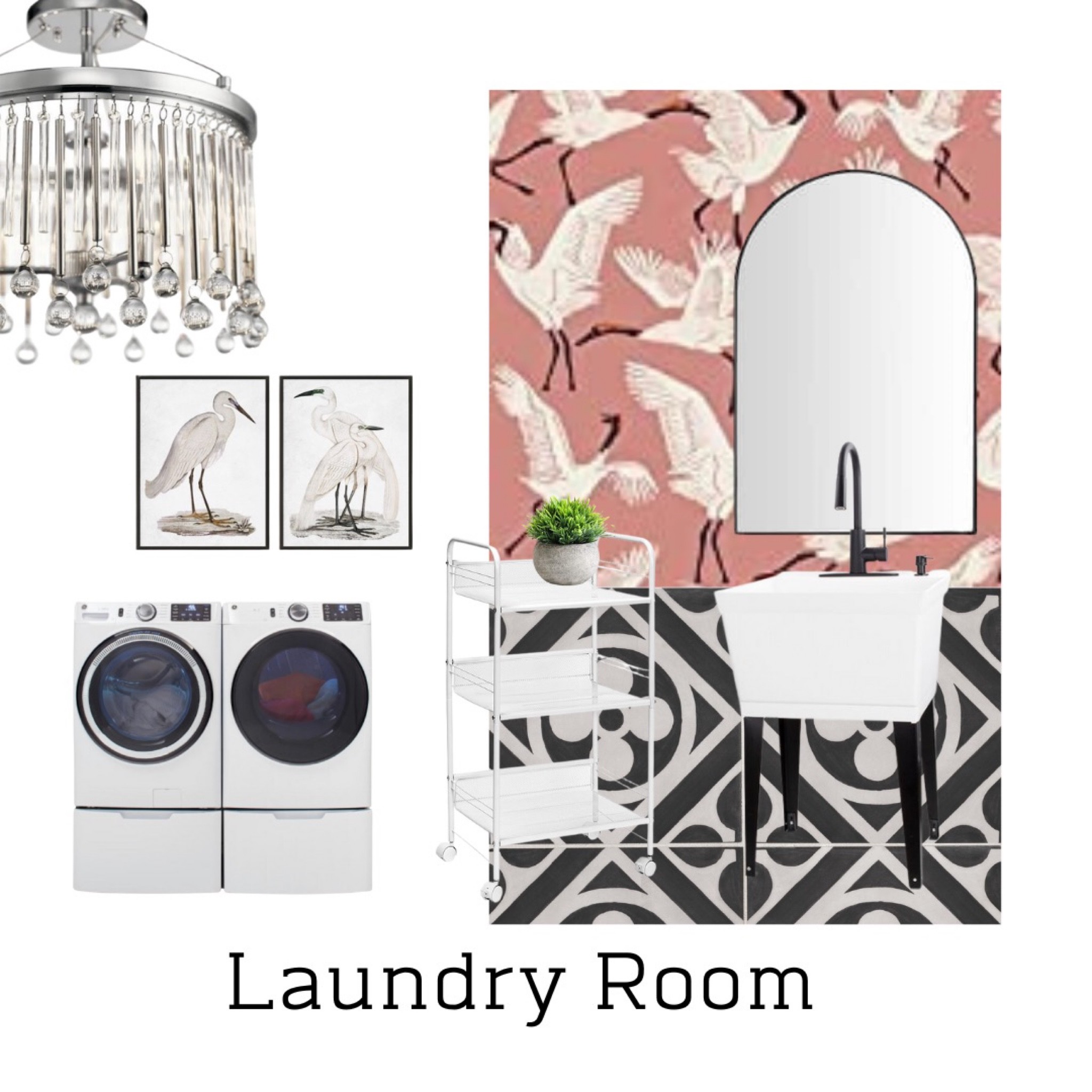 Laundry Room. Patterned Tile, Wallpaper, Chandelier, Utility Sink. 

#LTKstyletip #LTKfamily #LTKhome