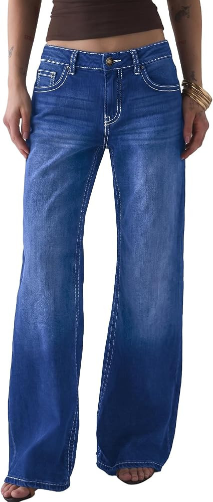 Sidefeel Women's Wide Leg Jeans High Waisted Stretchy Jeans Denim Pants | Amazon (US)