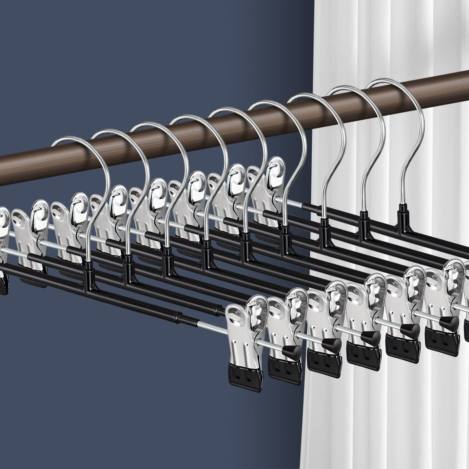 Pants Hangers with Clips for Women 20 Pack Adjustable Heavy Duty Space Saving Skirt Hangers Non-S... | Amazon (US)