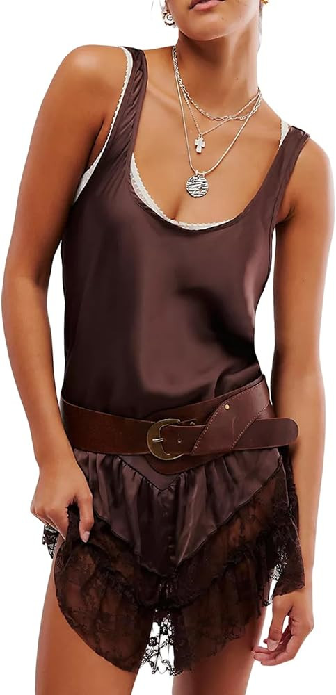 Women's Lace Flowy Mini Dress Y2k Sleevelss Backless Slip Dress Drop Waist Short Tunic Dress Ling... | Amazon (US)