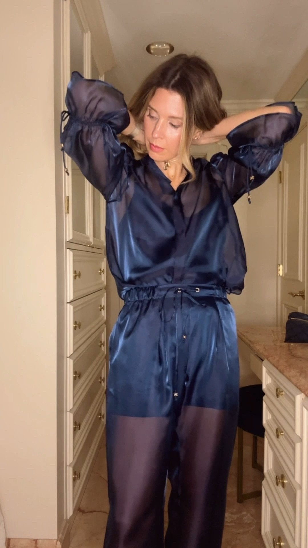 Prettiest date night option. Love the sheer blue and pants. Perfect for resort or in town. Comes in tan too

#LTKOver40 #LTKgrwm #LTKPetite