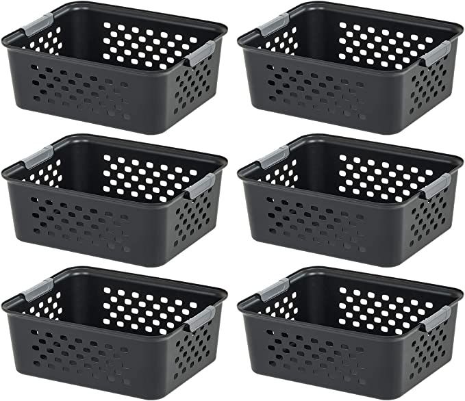 IRIS USA OSB Plastic Storage Shelf Basket/Pantry Bins-Household Organizers with Handles for -Kitc... | Amazon (US)