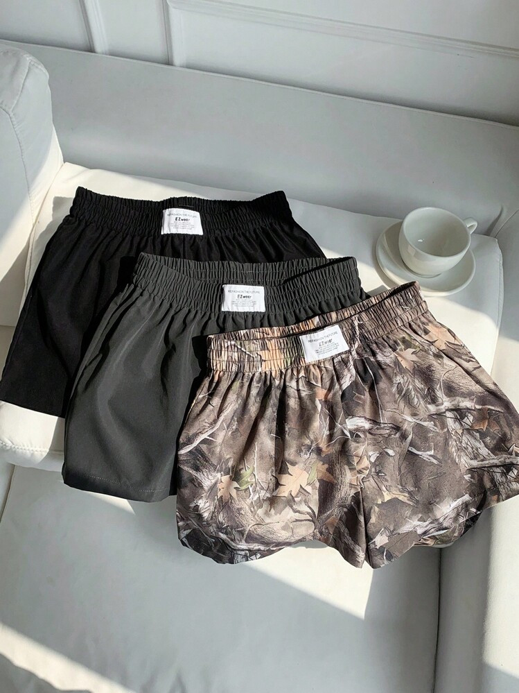 Comfortcana 3pcs Comfortable Women's Short Length Casual Shorts In Woven Fabric For Everyday Looks Shorts Pack Camo Print Shorts | SHEIN