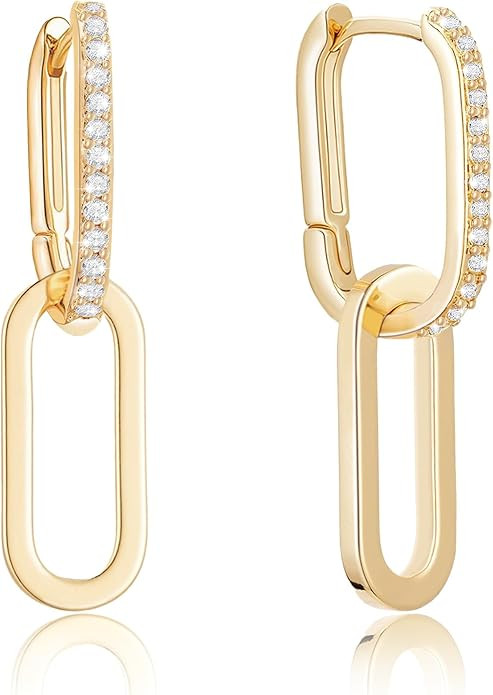 18K Gold Plated Paperclip Earrings For Women Trendy Chain Link Earrings Gold Statement Square Hoo... | Amazon (US)