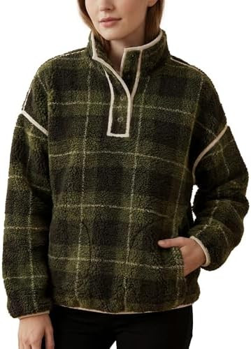 Checkered Fleece Sweatshirt for Women Long Sleeve High Neck Fuzzy Sherpa Hoodie Winter Plaid Pull... | Amazon (US)