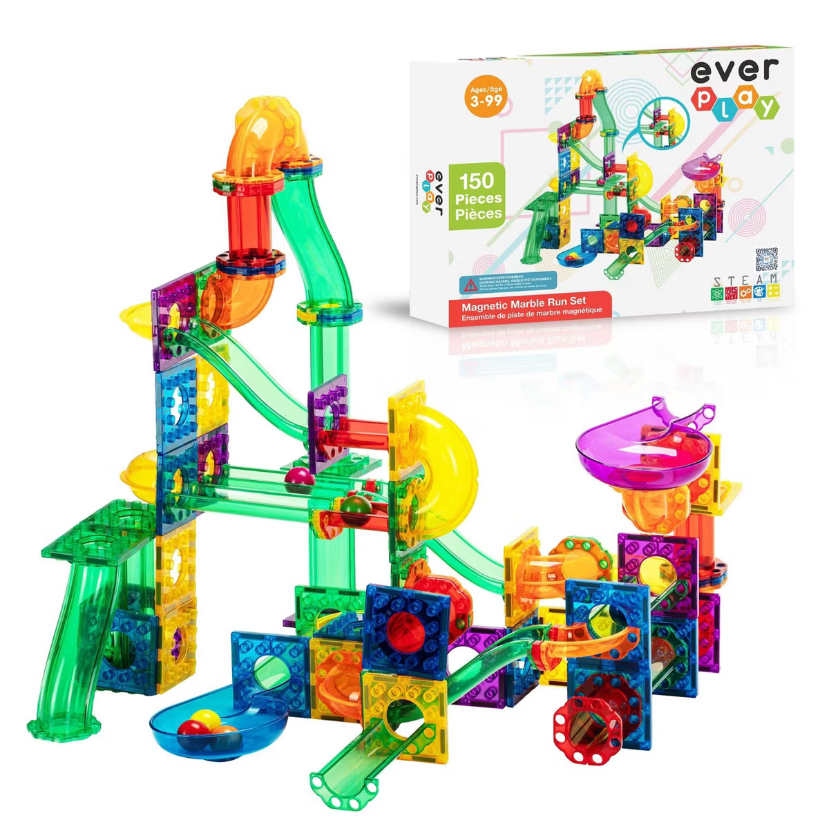 EverPlay Marble Run Magnetic Tiles for Kids – STEM 150PCS Educational Construction Building Blo... | Target