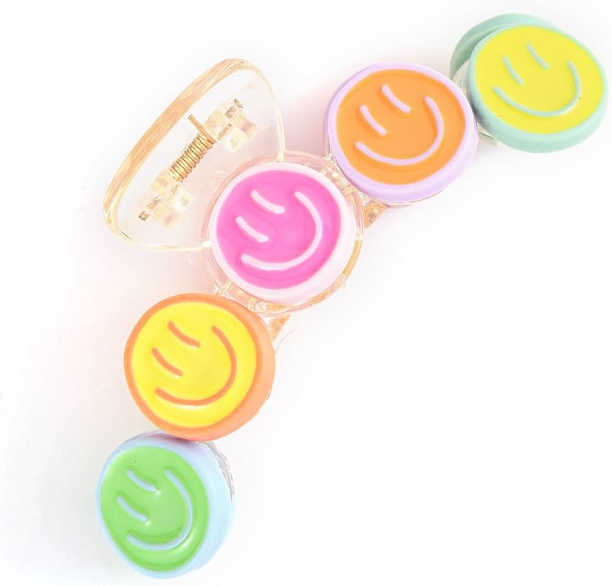 Colorful Y2K Hair Claws, Jaw Clamps, and Clips - Smiley Face Hair Accessories for Girls, Summer B... | Amazon (US)