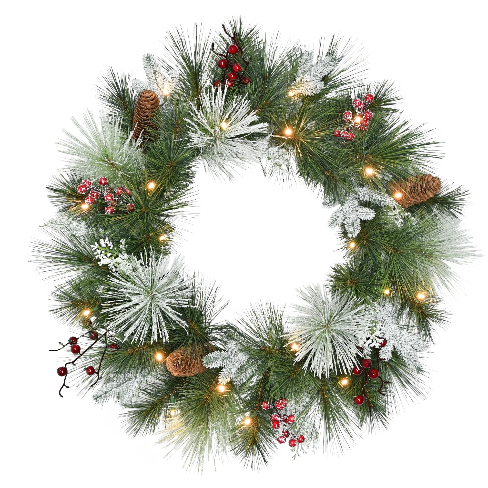 Pre-Lit Frosted Battery Operated Christmas Wreath with 20 LED Lights, 24", Green, by Holiday Time | Walmart (US)