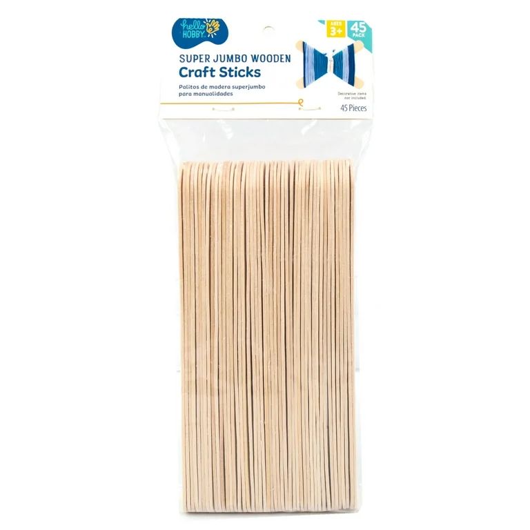 Hello Hobby Super Jumbo Wood Craft Sticks, 45-Pack | Walmart (US)