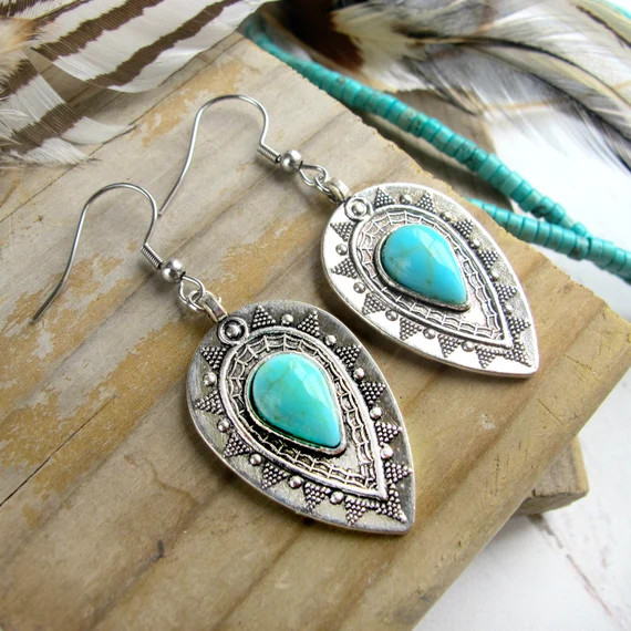 Boho Chic Earrings-Turquoise Earrings Dangle-Boho Earrings | Etsy | Etsy (US)