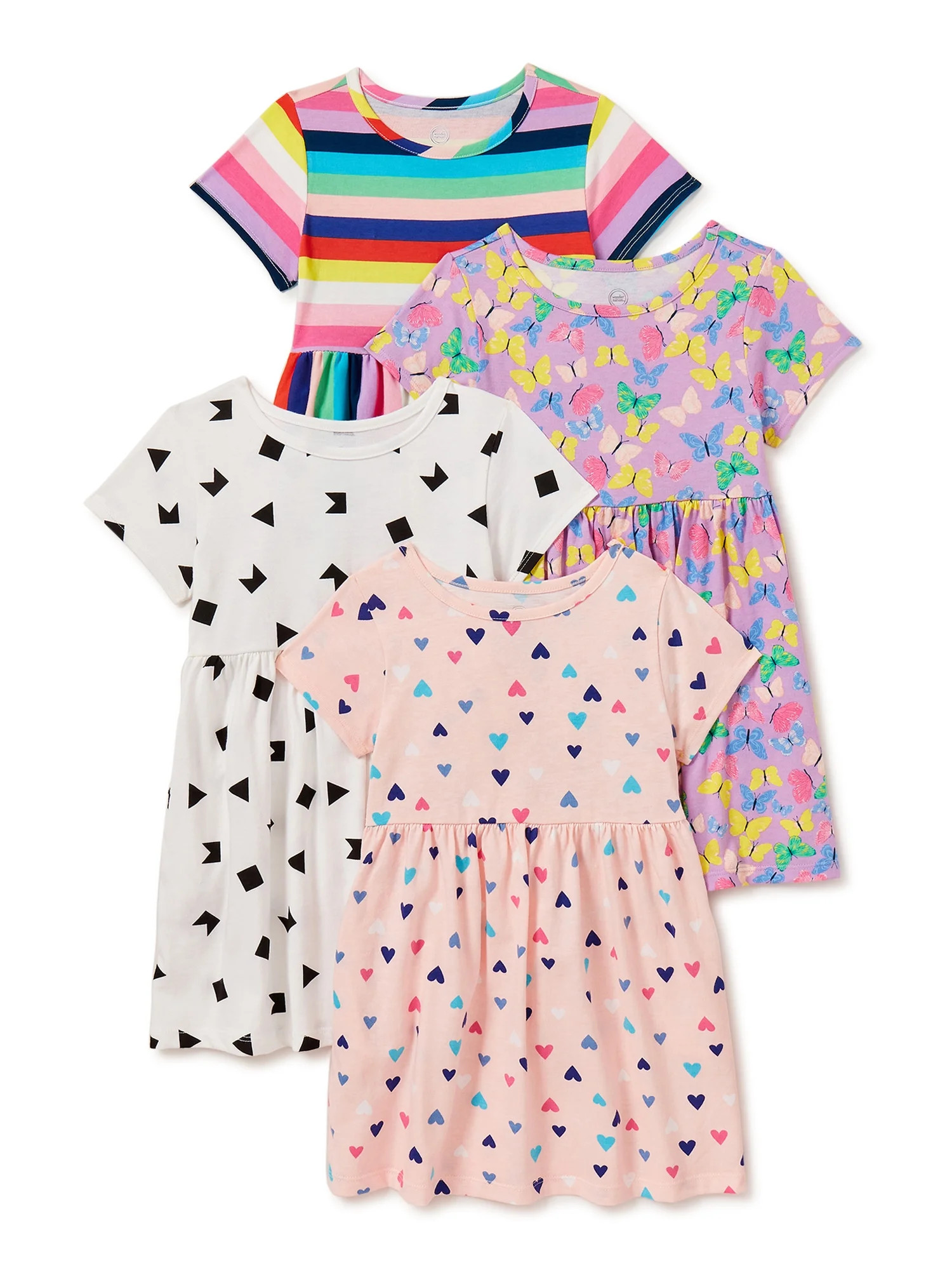 Wonder Nation Baby & Toddler Girls Organic Cotton Short Sleeve Knit Play Dresses with Pockets, 4-... | Walmart (US)