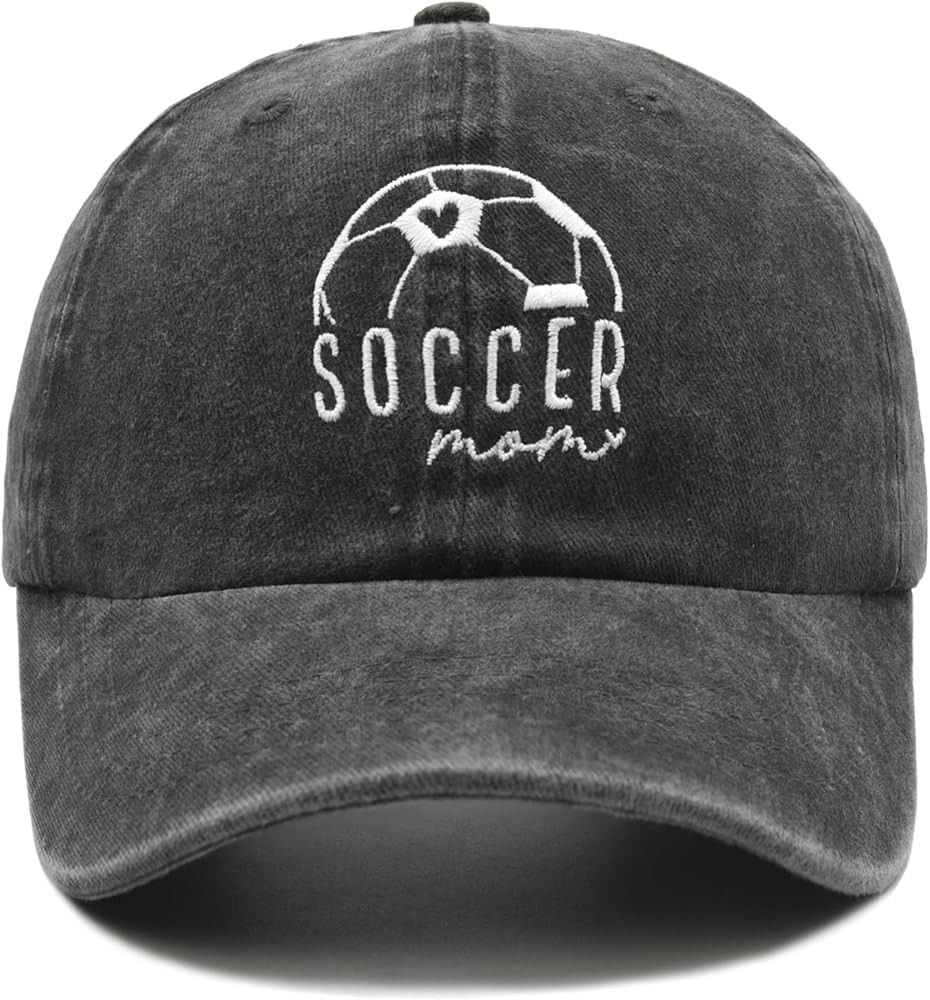 Womens Soccer Mama Hat, Adjustable Washed Embroidered Mom Baseball Cap Black | Amazon (US)