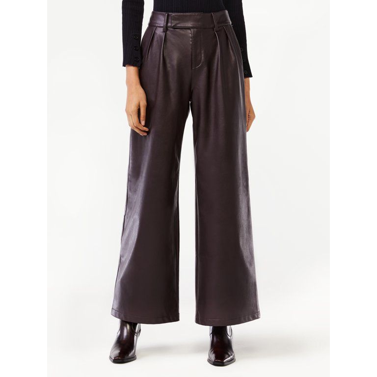 Scoop Women's Faux Leather Wide Leg Pants | Walmart (US)
